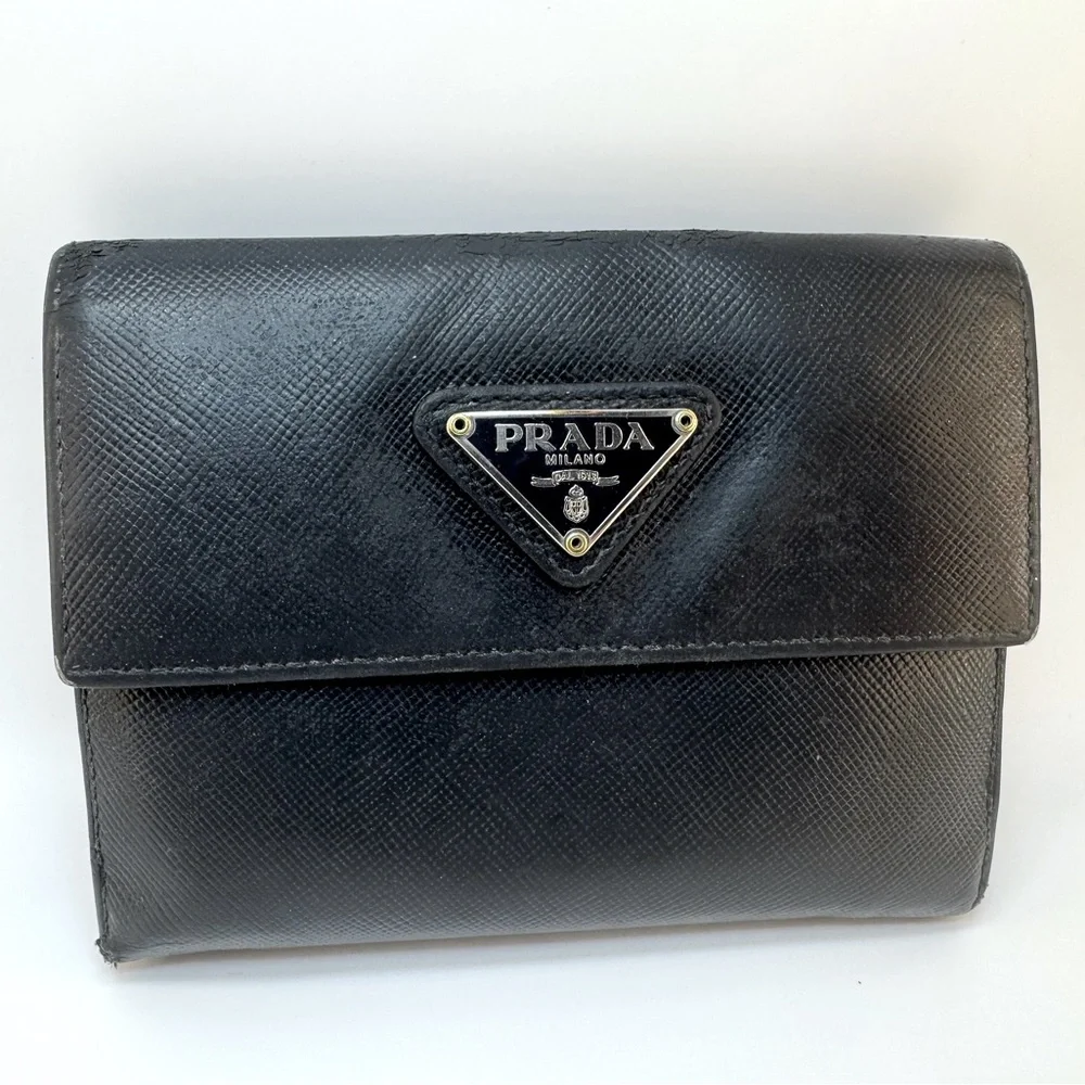 Prada Compact Bifold Wallet Saffiano W Coin Pocket Snap Closure Authentic EUC - Picture 12 of 12